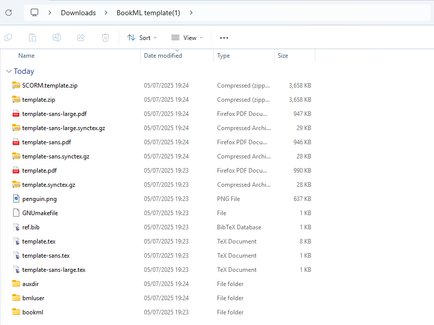 Windows 11 File Explorer in Downloads > BookML template >